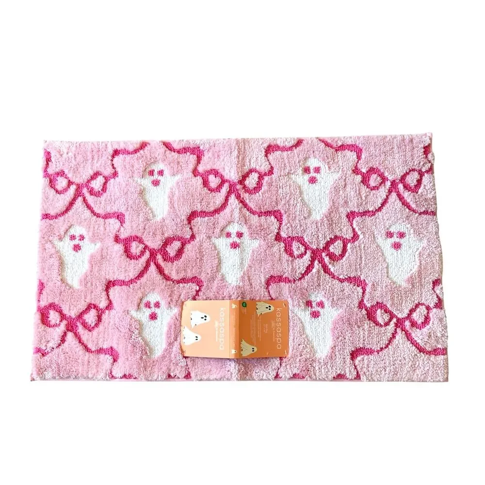 Kassatex GHOST BOWS Halloween Bath Rug 21x34 Pink & White Spooky Boo New